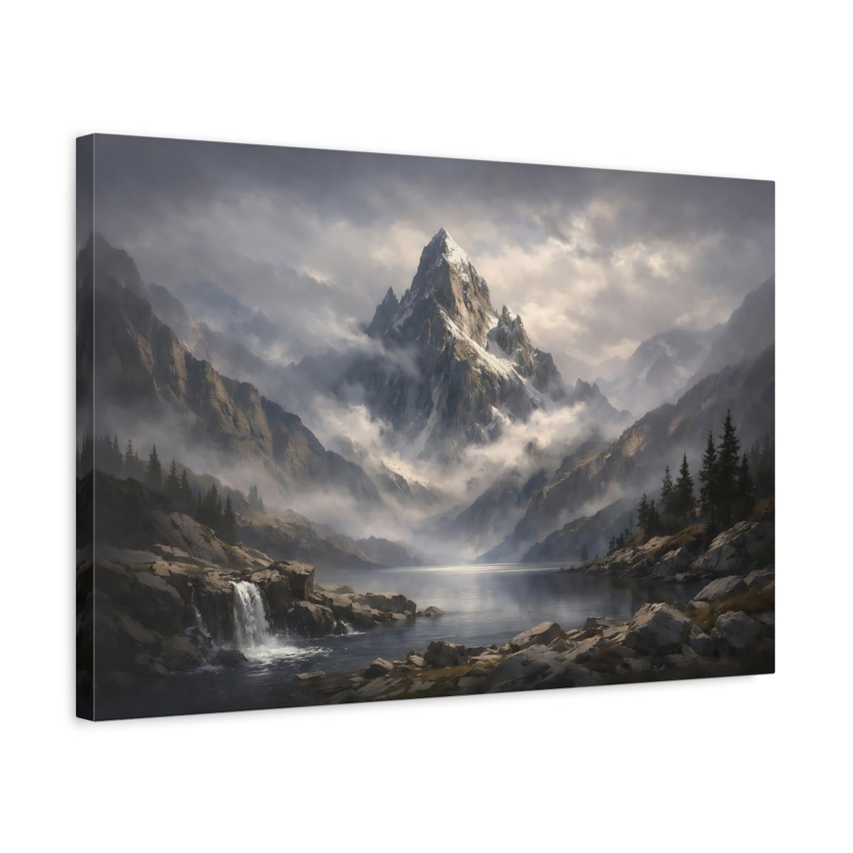 Moody Mountain Serene Snowy Nature - Canvas Wall Art Print