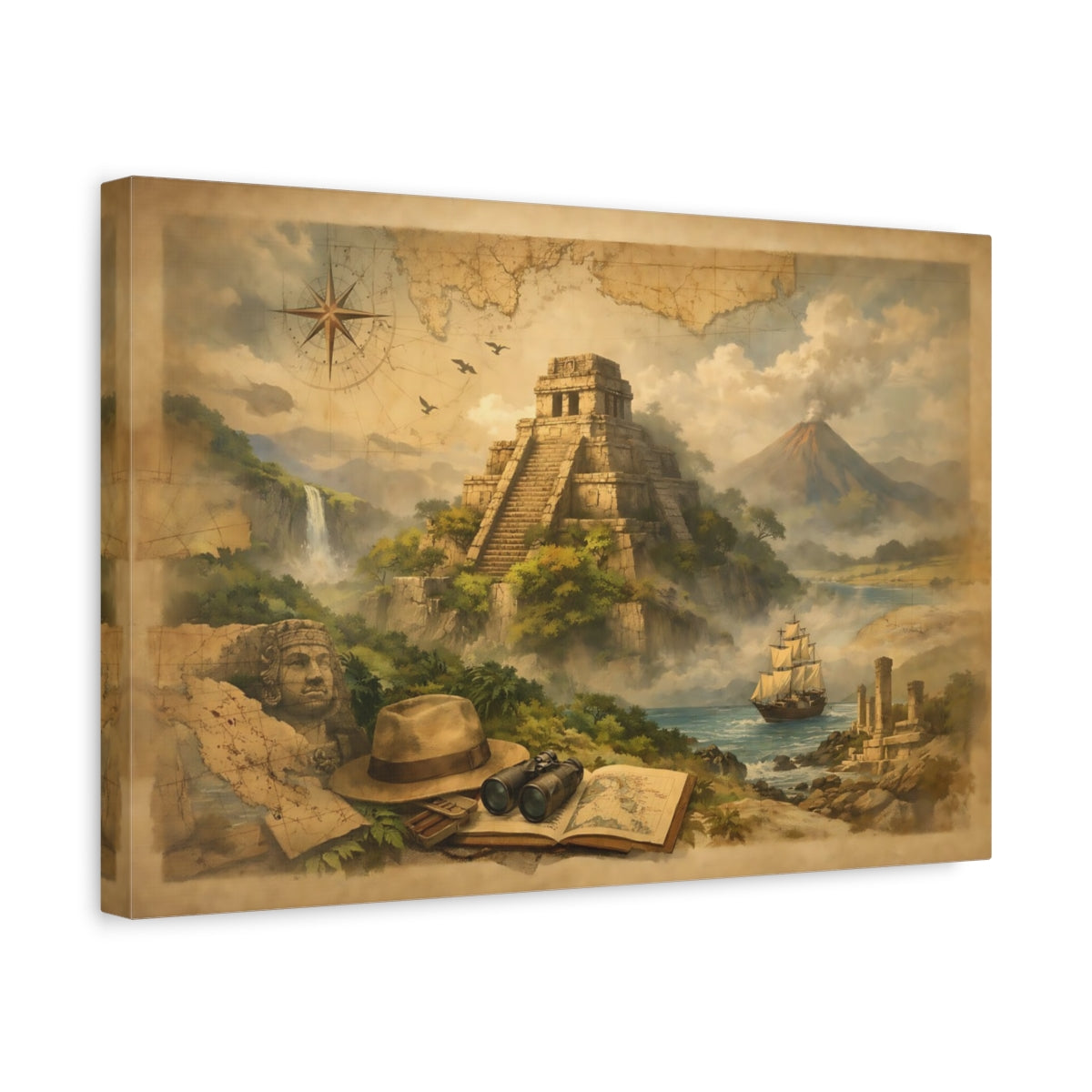 Moody Maps Ancient Temple - Canvas Wall Art Print