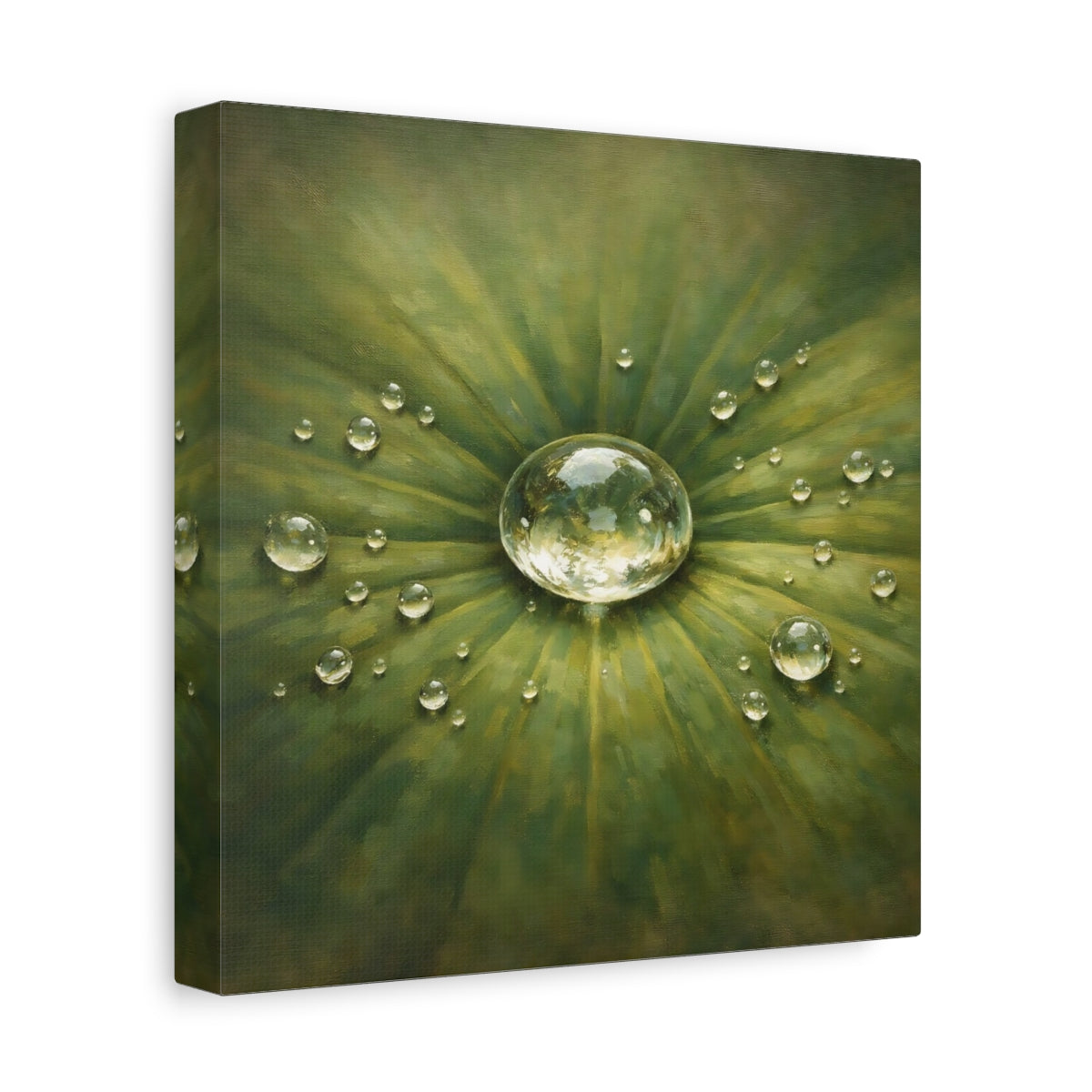 Side Mockup 9. Nature Water Drop Green Water Drops shown as stretched canvas wall art
