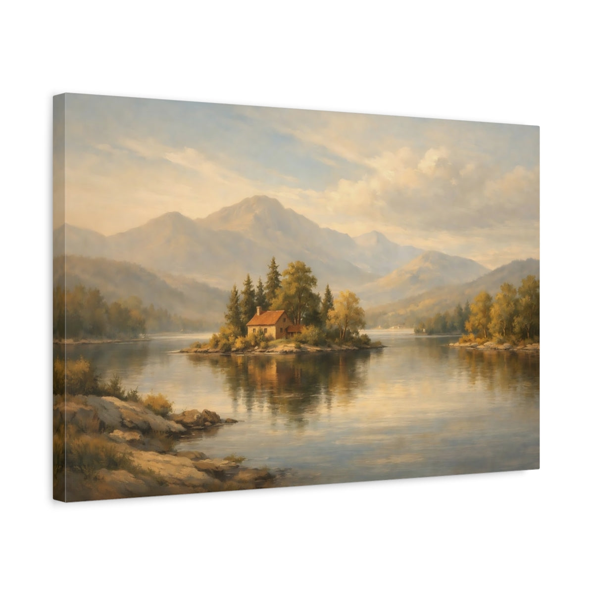 Side Mockup 3. Scandi Light Aged Limestone Surface shown as stretched canvas wall art