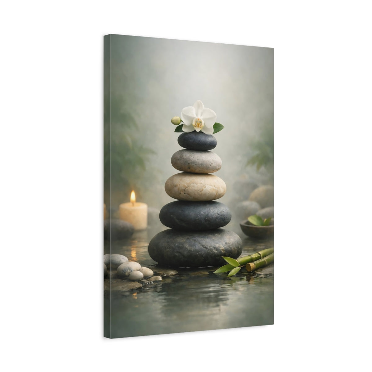Nature Stacked Stones Zen Orchid - Canvas Wall Art Print
