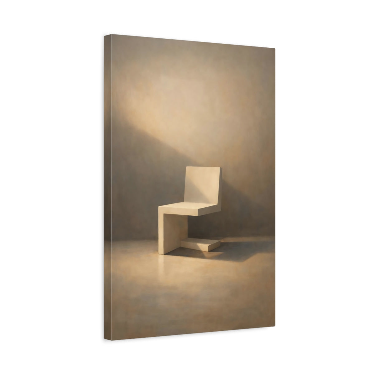 Side Mockup 3. Abstract Minimalist Chair Beige Chair Art shown as stretched canvas wall art