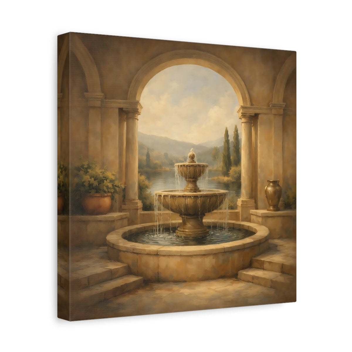 Side Mockup 8. Nature Fountain Classical Fountain shown as stretched canvas wall art