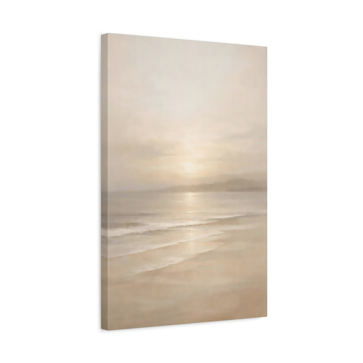 Side Mockup 3. Nature Beach Sunset Beige Beach Art shown as stretched canvas wall art
