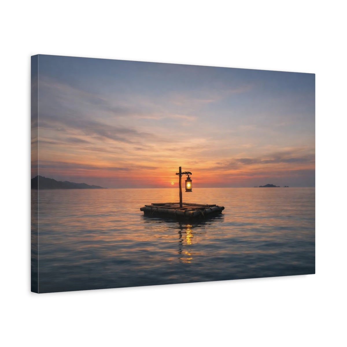 Wabi Sabi Seascape Sunset Floating Lantern Nature - Canvas Wall Art Print