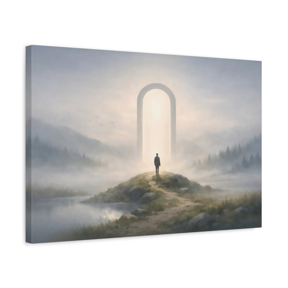 Landscape Mist Figure Archway Nature - Canvas Wall Art Print