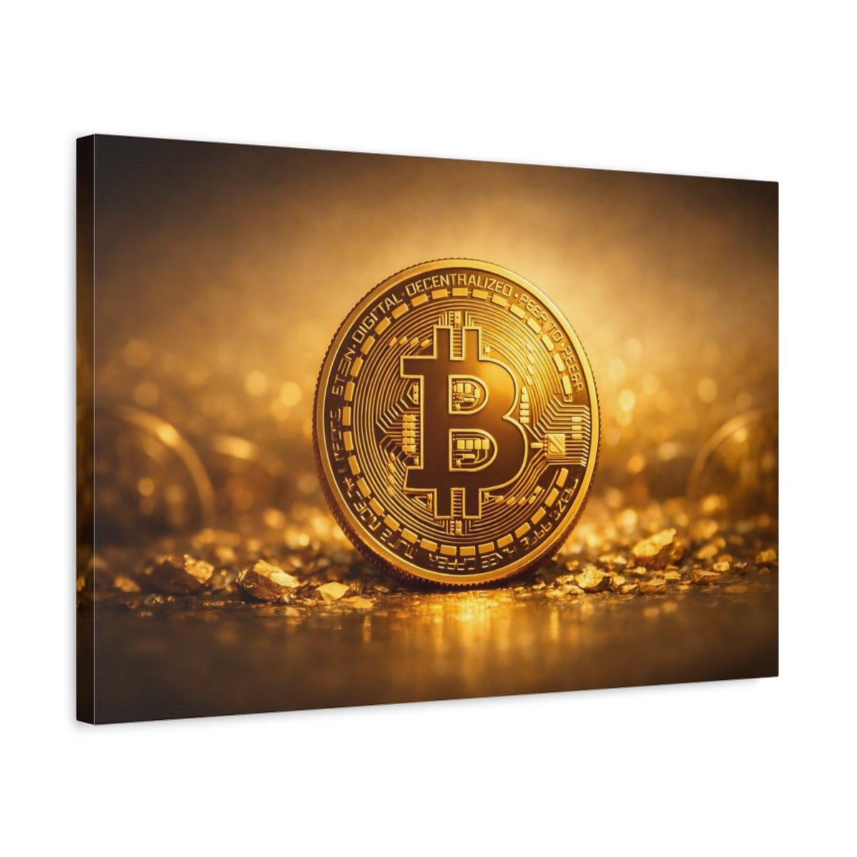 Landscape Gold Bitcoin Coin Science Fiction - Canvas Wall Art Print