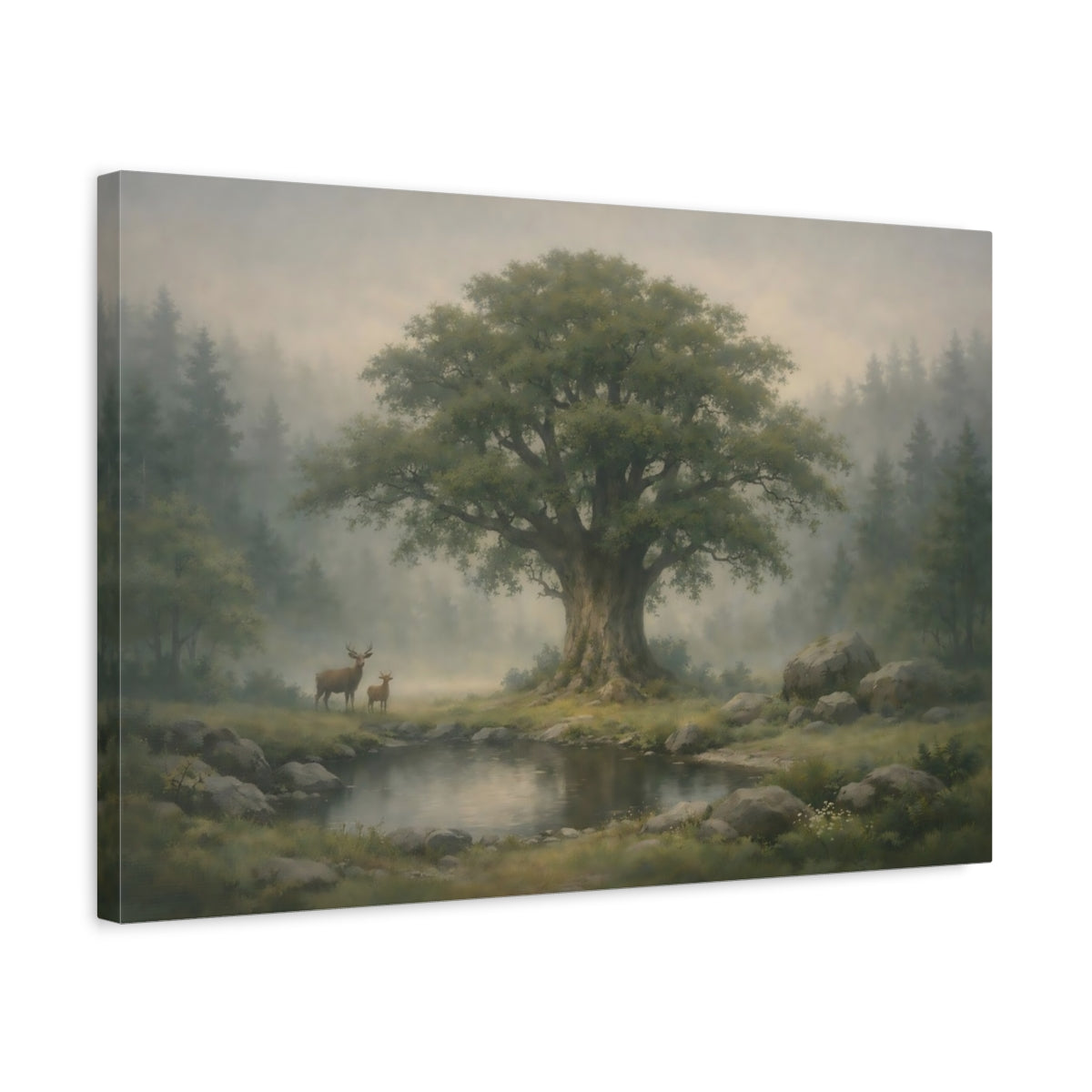 Funny Foggy Forest Ancient Tree Nature - Canvas Wall Art Print