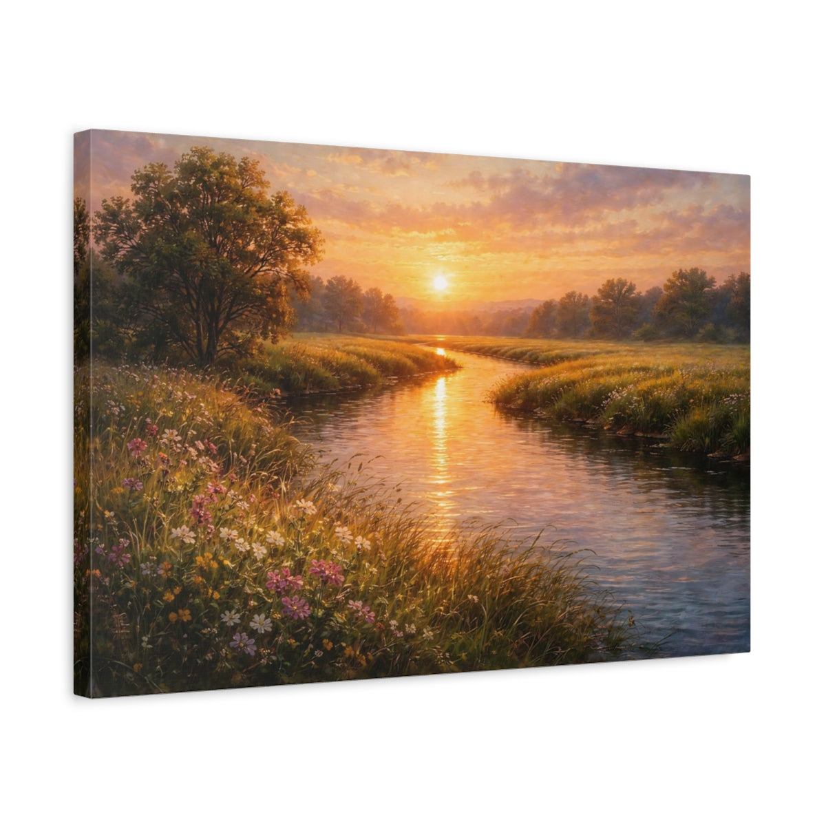 Tableau imprimé sur toile - Paysage de coucher de soleil doré sur la rivière
