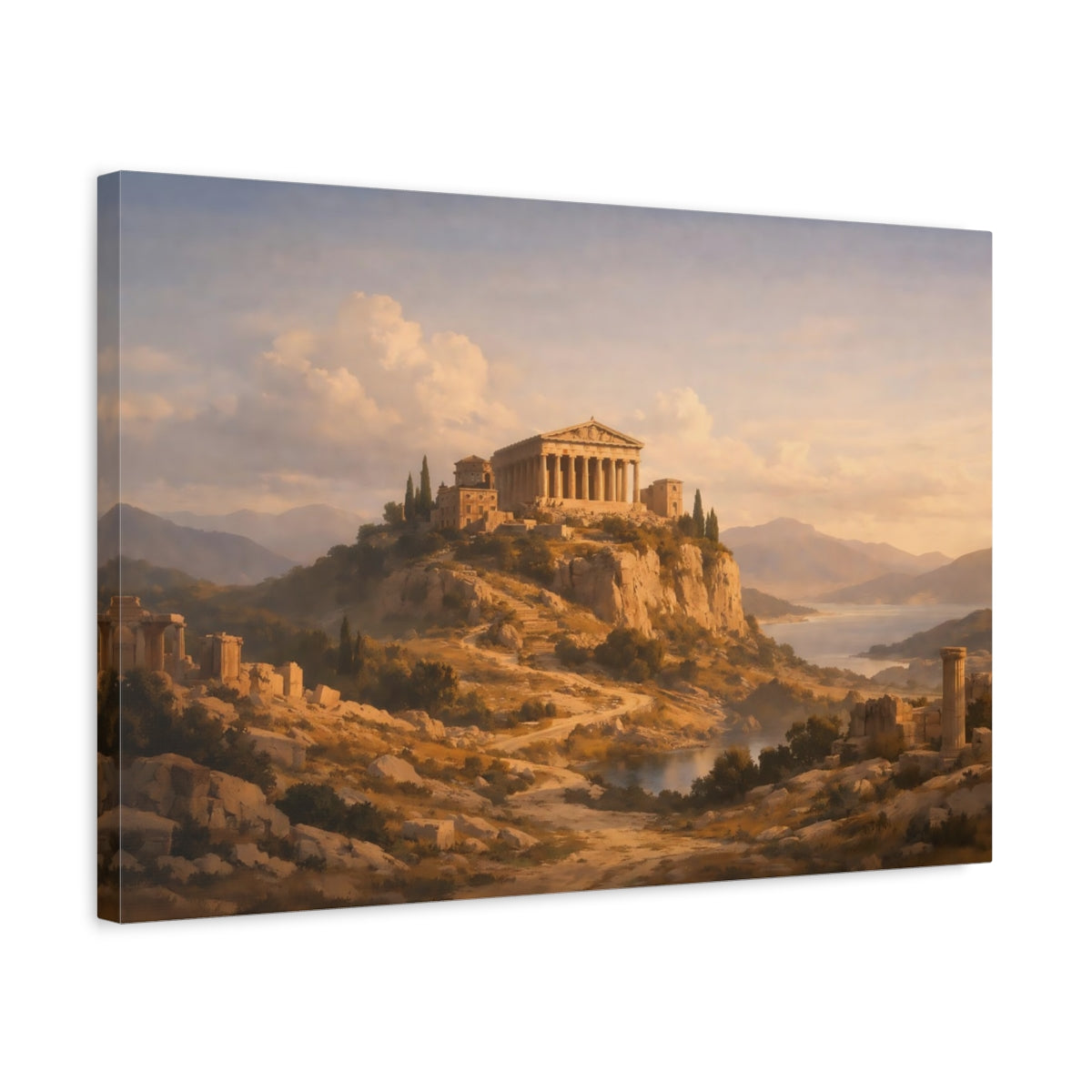 Heritage Map Ancient Temple Vintage - Canvas Wall Art Print