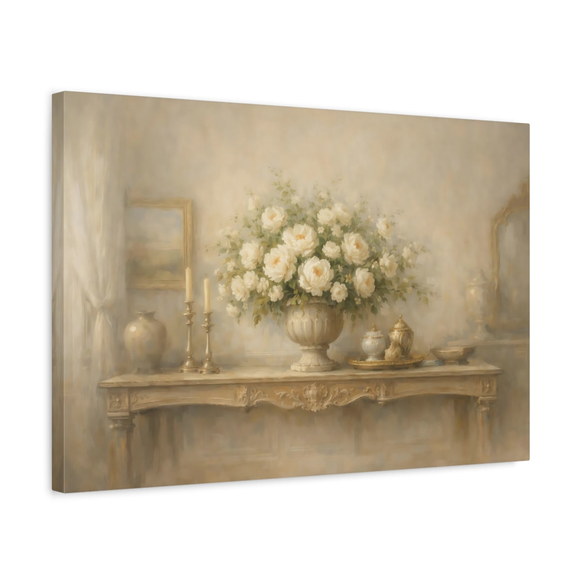 Side Mockup 3. Light Airy Cinematic Interior Wide Scene shown as stretched canvas wall art