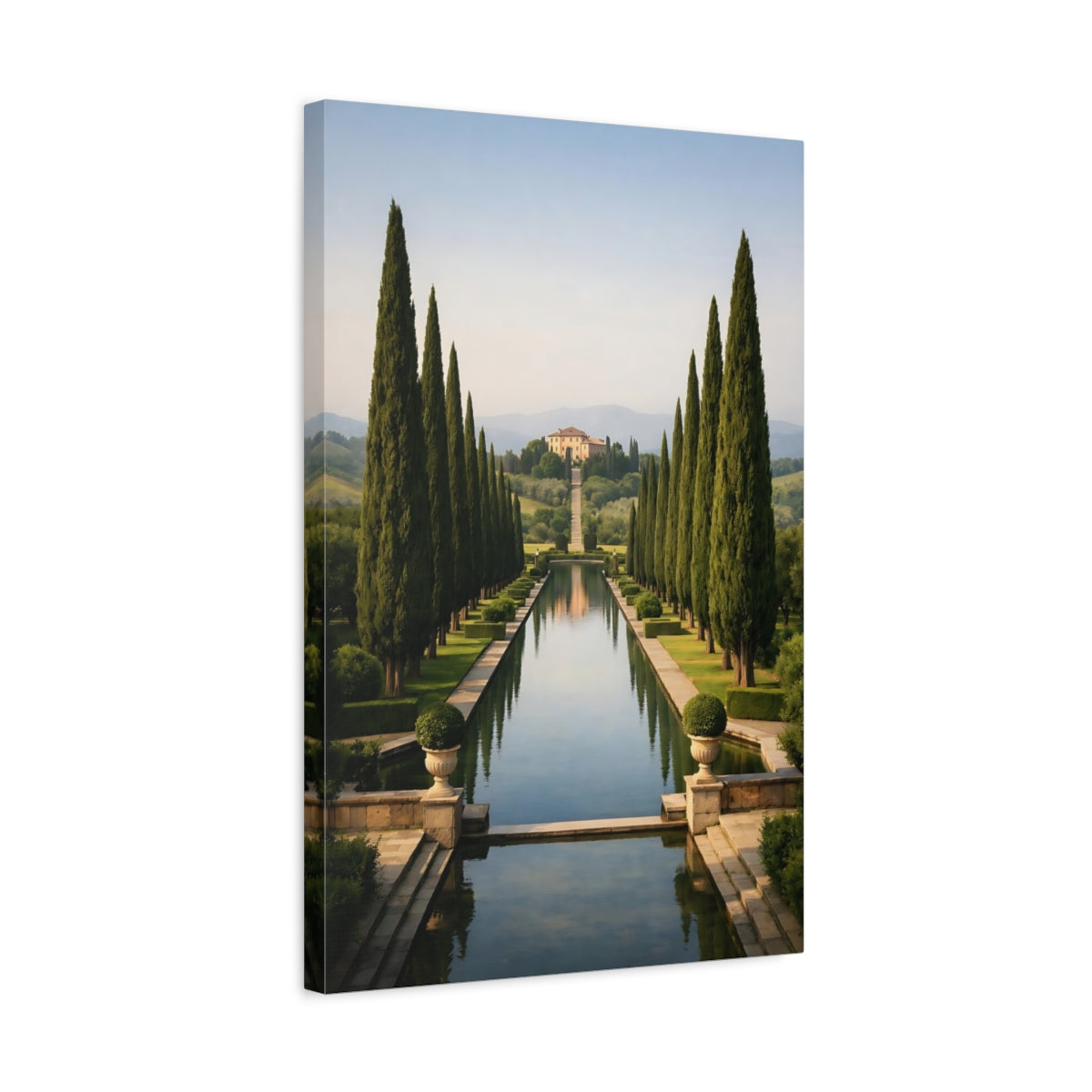 Side Mockup 3. Nature Formal Garden Tuscan Landscape shown as stretched canvas wall art