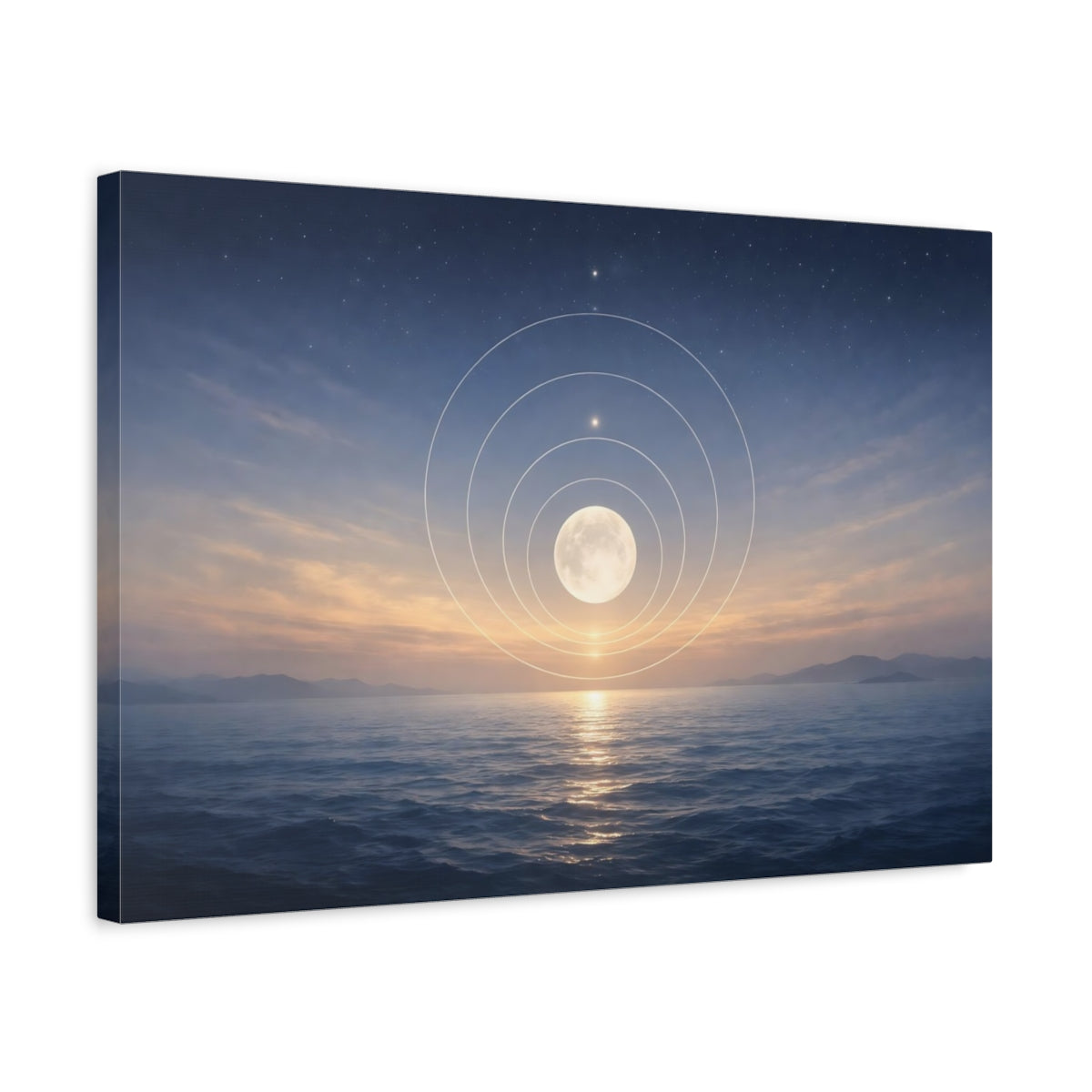 Seascape Cosmic Circles Full Moon Nature - Canvas Wall Art Print