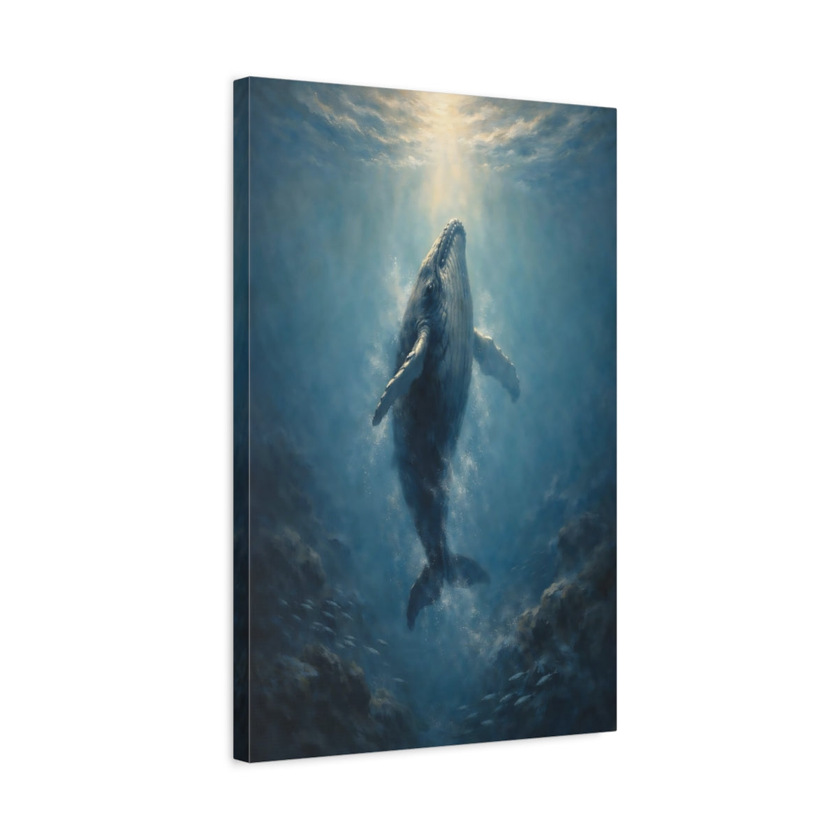 Side Mockup 3. Animals Whale Blue Whale shown as stretched canvas wall art