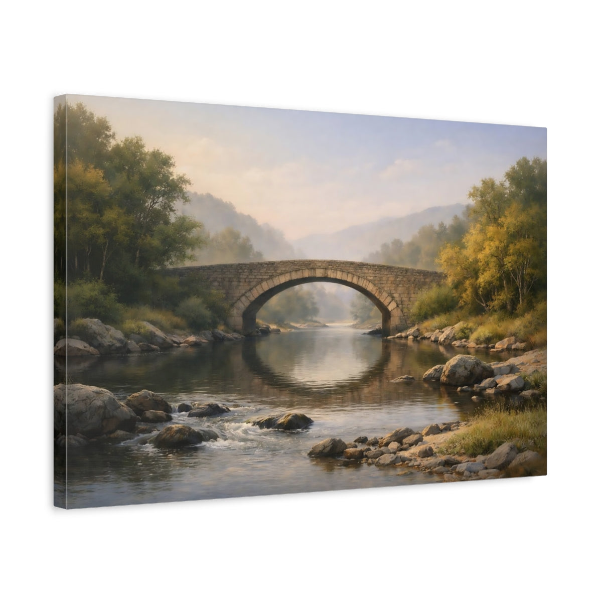 Nature River Bridge Stone - Canvas Wall Art Print
