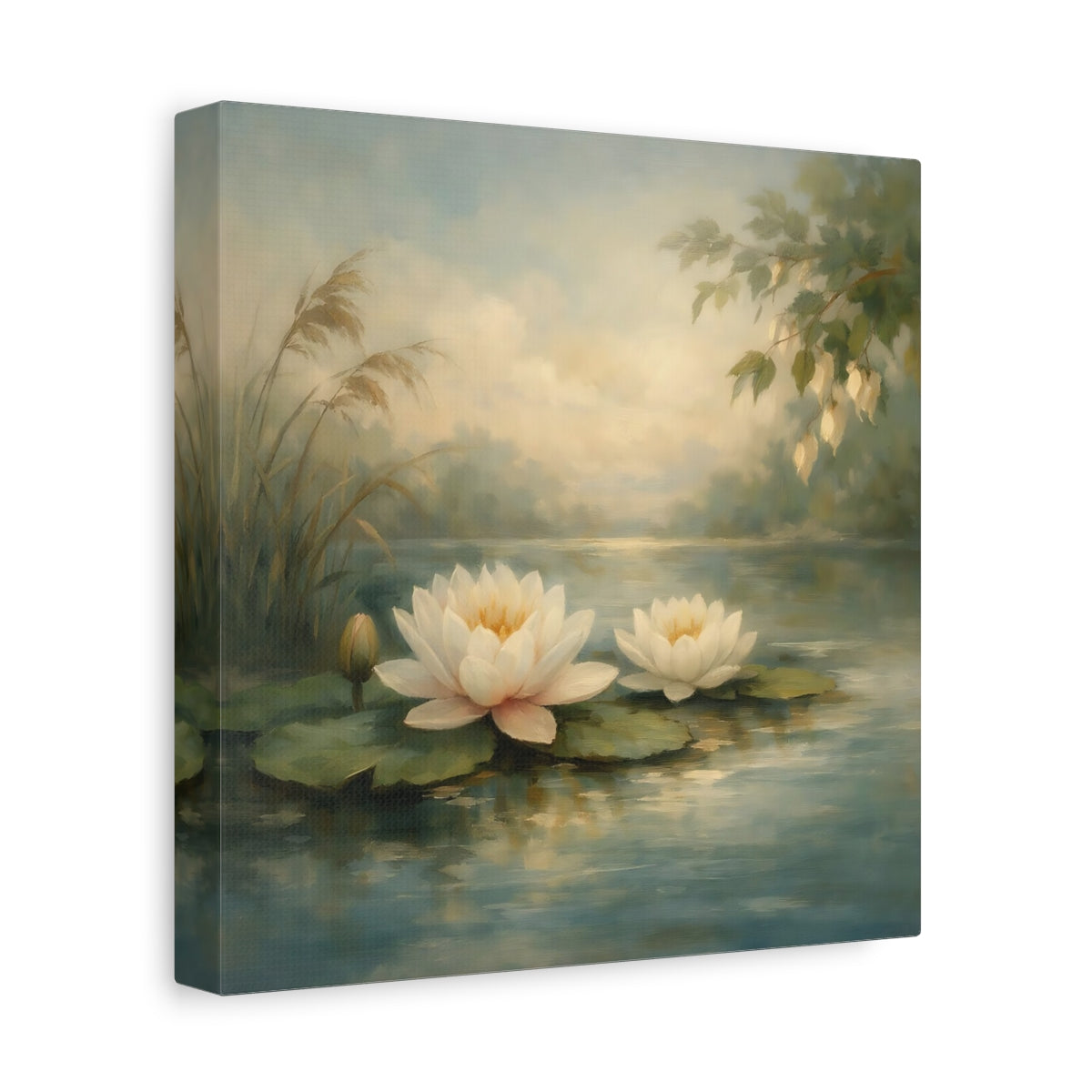 Side Mockup 9. Nature Water Lilies Water Lily Pond shown as stretched canvas wall art