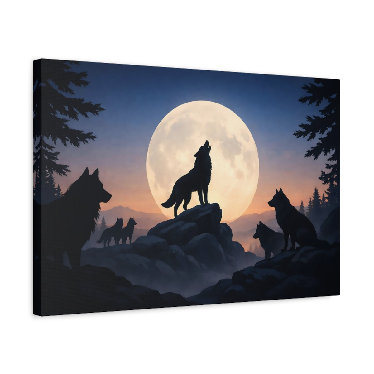 Funny Wolf Pack Wolves Animals - Canvas Wall Art Print