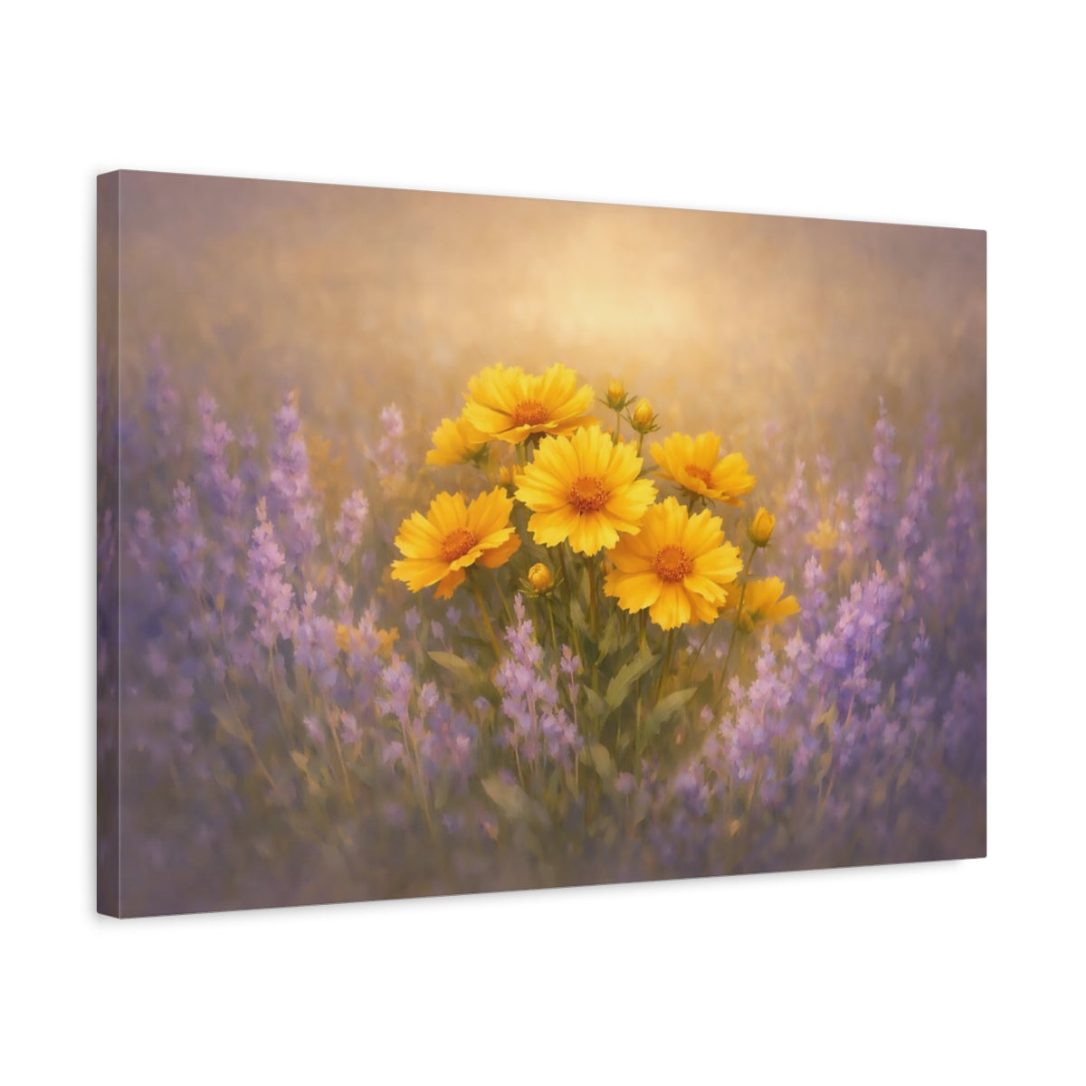 Golden Glow Flowers Lavender Yellow Floral - Canvas Wall Art Print