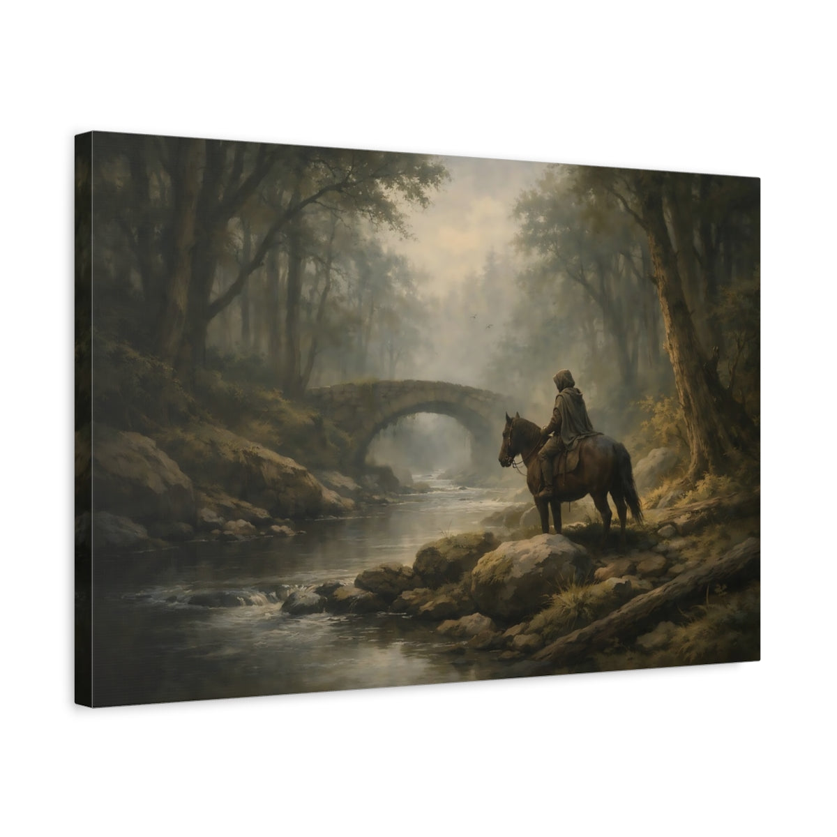 Vintage Forest Moody Cloaked Rider Fairytale - Canvas Wall Art Print