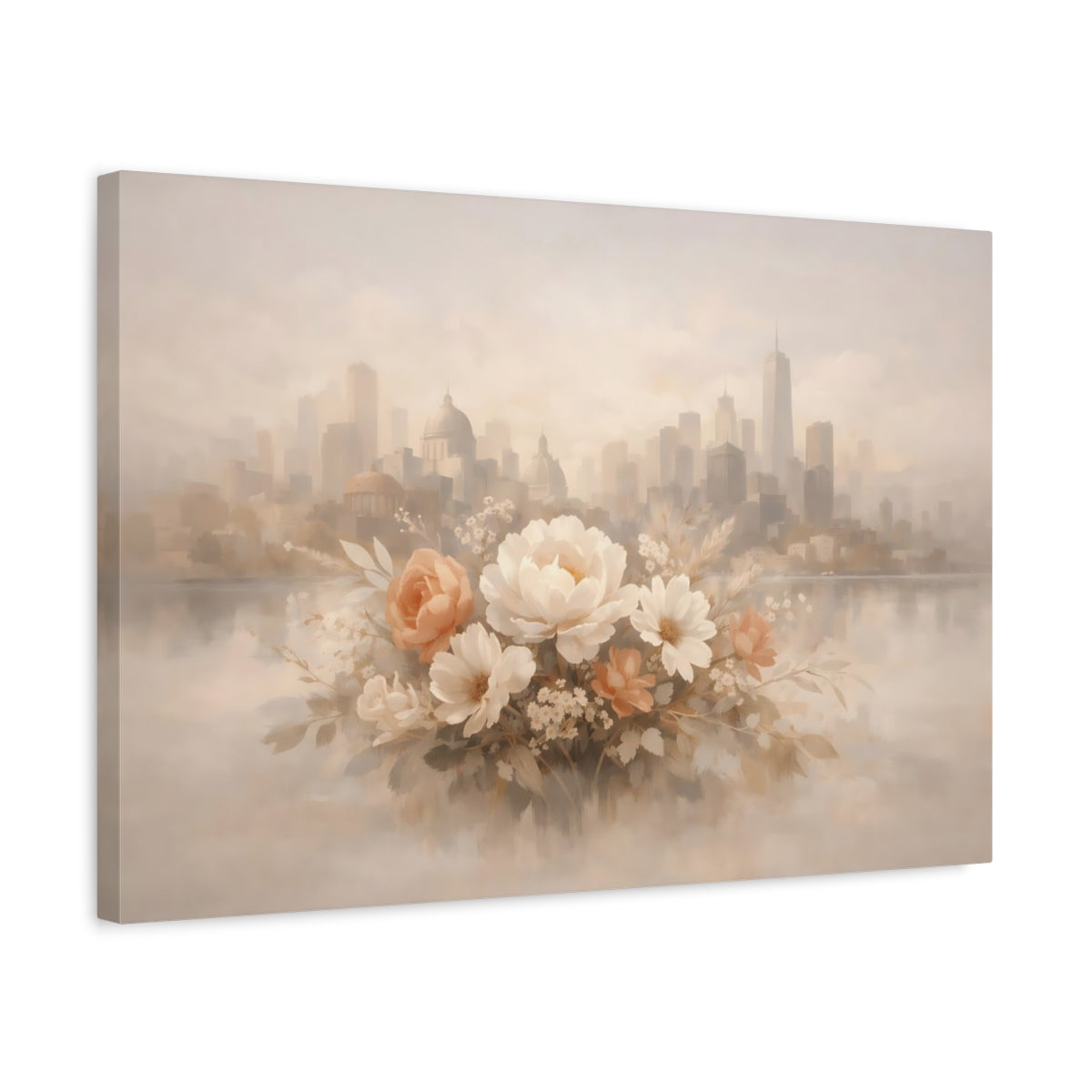 Floral Neutral Abstract City Arrangement - Canvas Wall Art Print