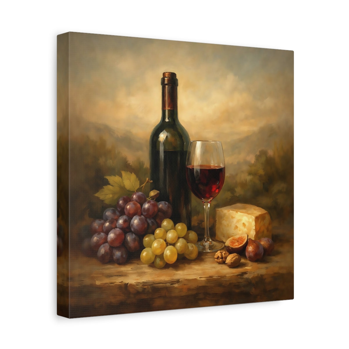 Side Mockup 8. Nature Wine And Grapes Wine Still Life shown as stretched canvas wall art
