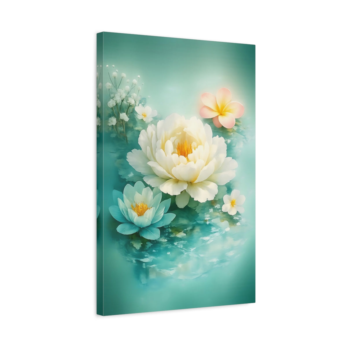 Floral Floating Flowers Turquoise - Canvas Wall Art Print
