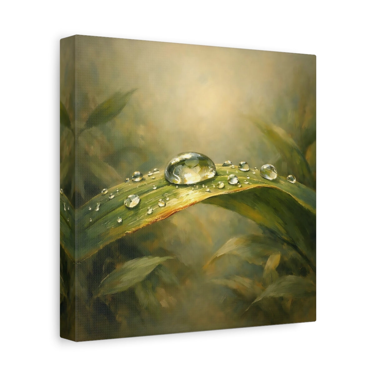 Side Mockup 9. Nature Water Droplet Green Dewdrop shown as stretched canvas wall art
