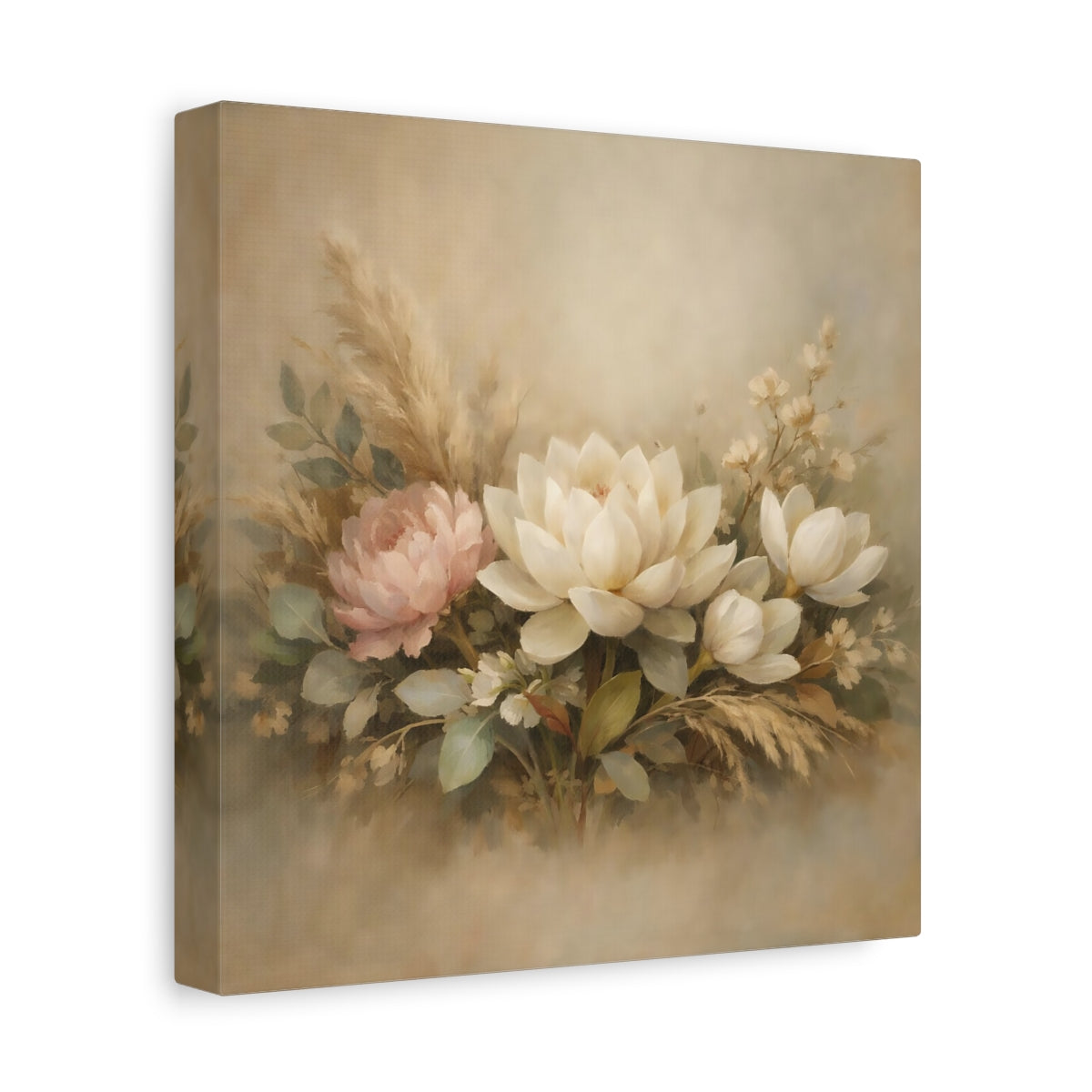 Side Mockup 9. Floral Floral Arrangement Neutral Floral Arrangement shown as stretched canvas wall art