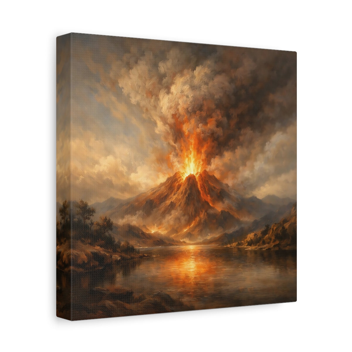 Side Mockup 9. Nature Volcano Eruption Orange Volcano shown as stretched canvas wall art