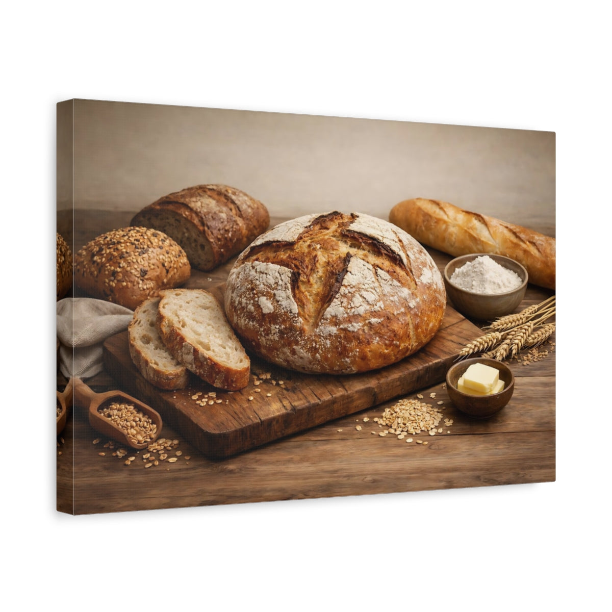 Vintage Baked Goods Rustic Bread - Canvas Wall Art Print