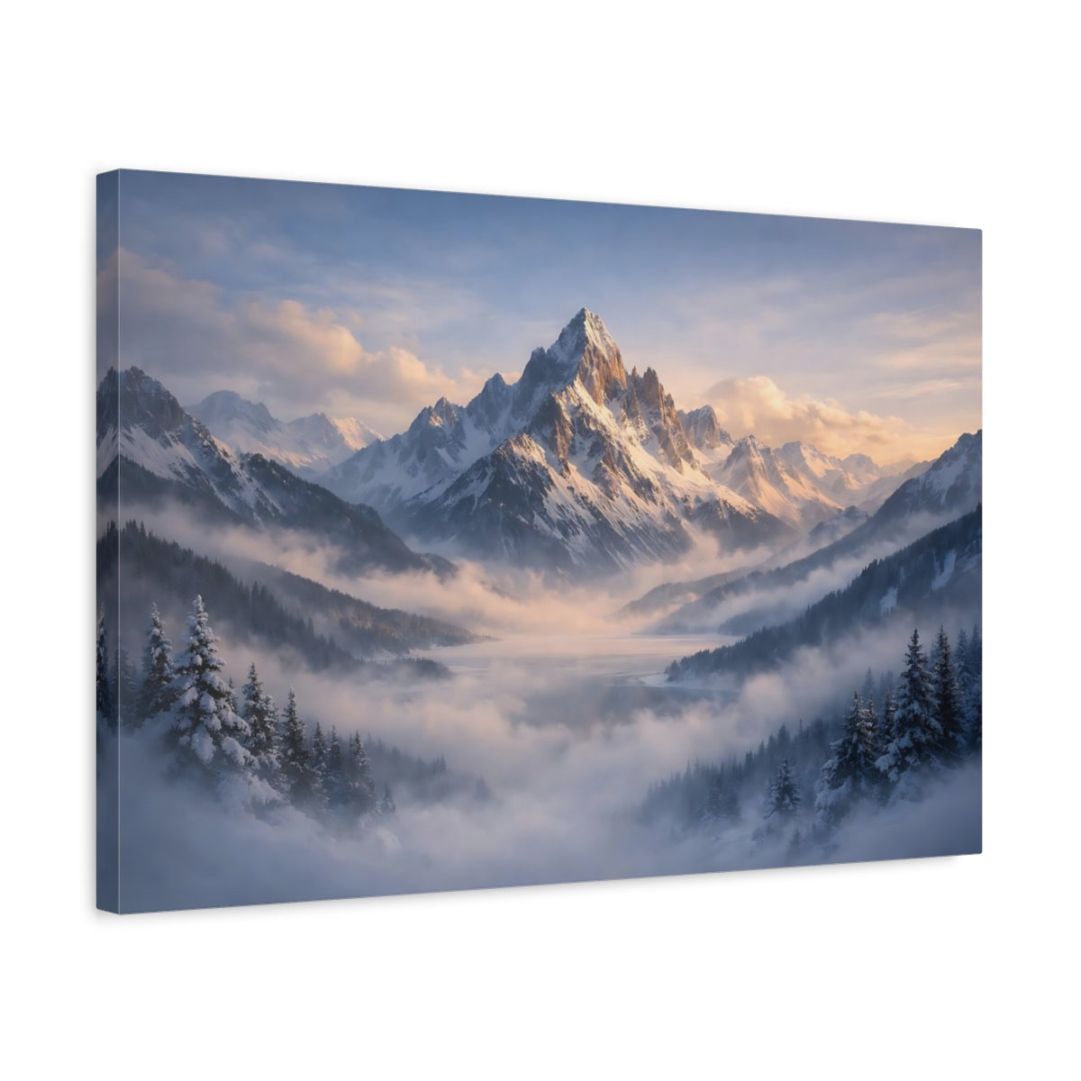 Mist Depth Snow Mountains Snowy Nature - Canvas Wall Art Print