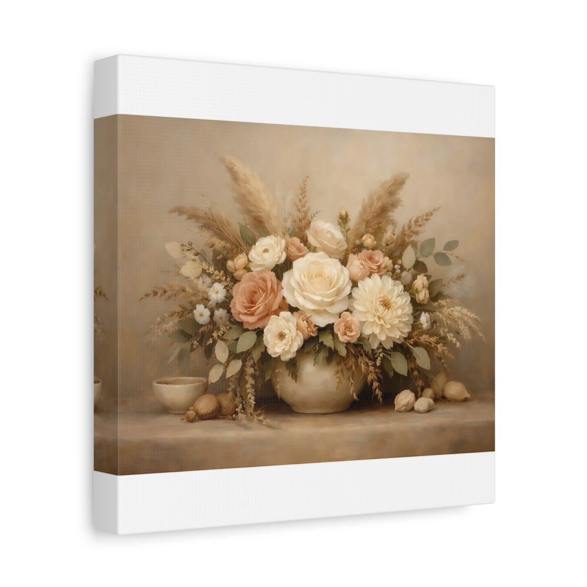 Side Mockup 9. Floral Flower Bouquet Neutral Floral Arrangement shown as stretched canvas wall art