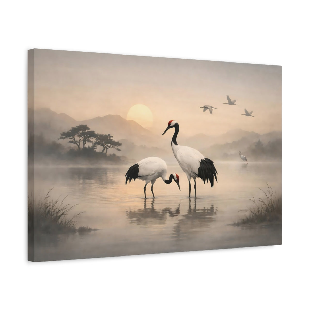 Boho Japanese Crane Cranes Nature - Canvas Wall Art Print