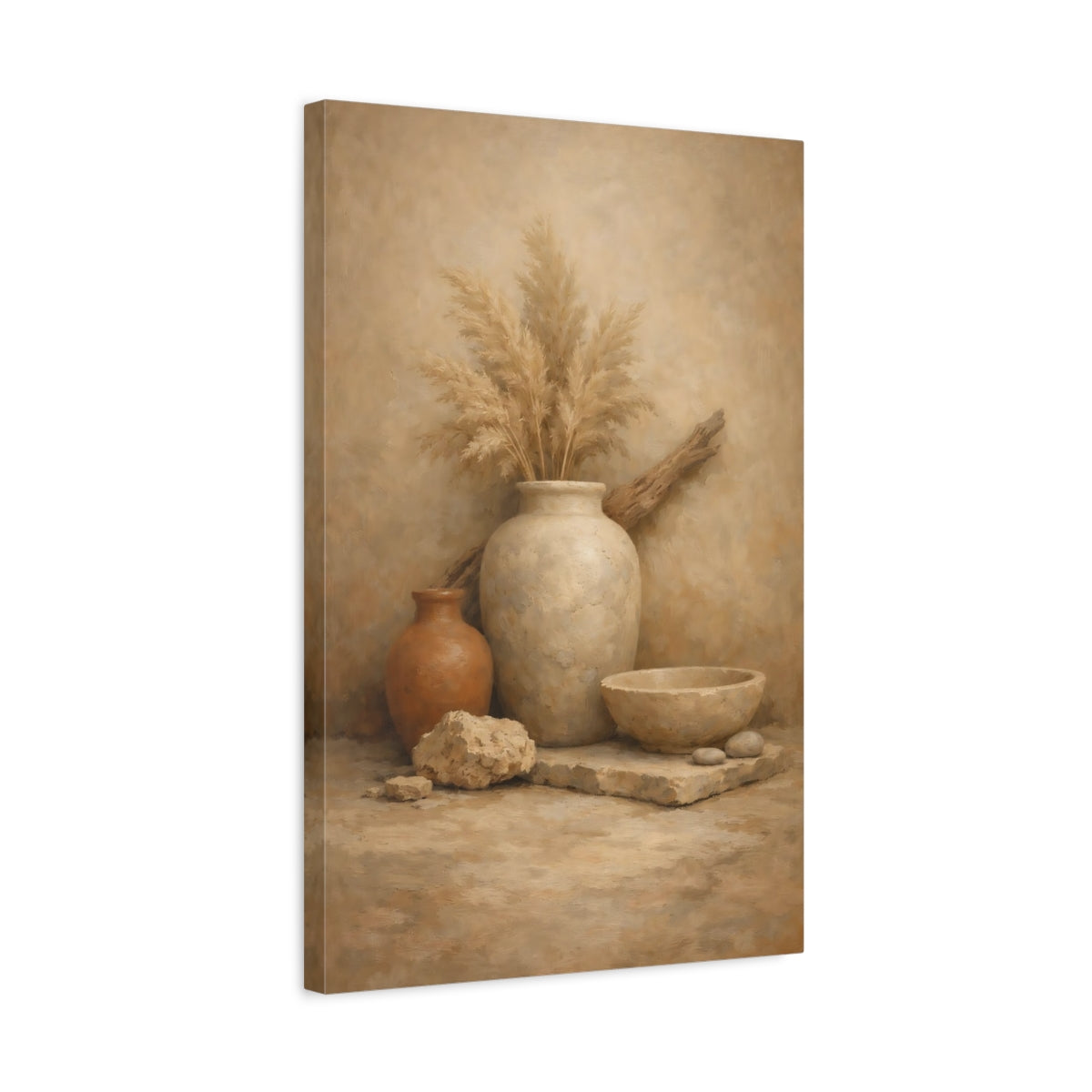 Side Mockup 3. Nature Pampas Grass Earthy Still Life shown as stretched canvas wall art