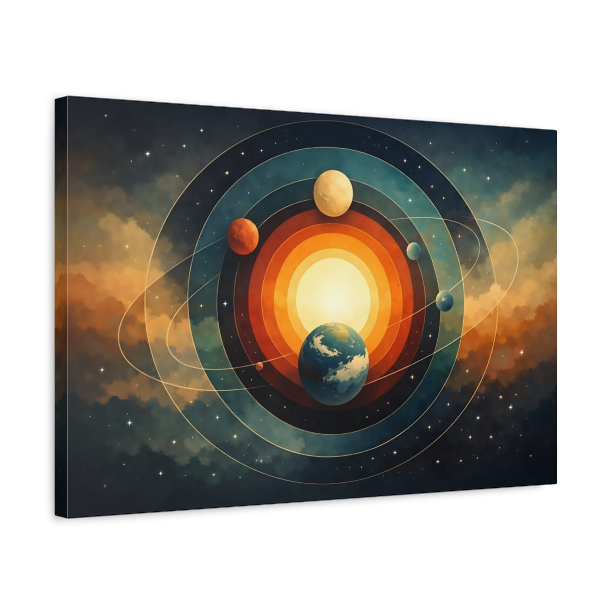 Vintage Cosmic Circles Solar System Science Fiction - Canvas Wall Art Print