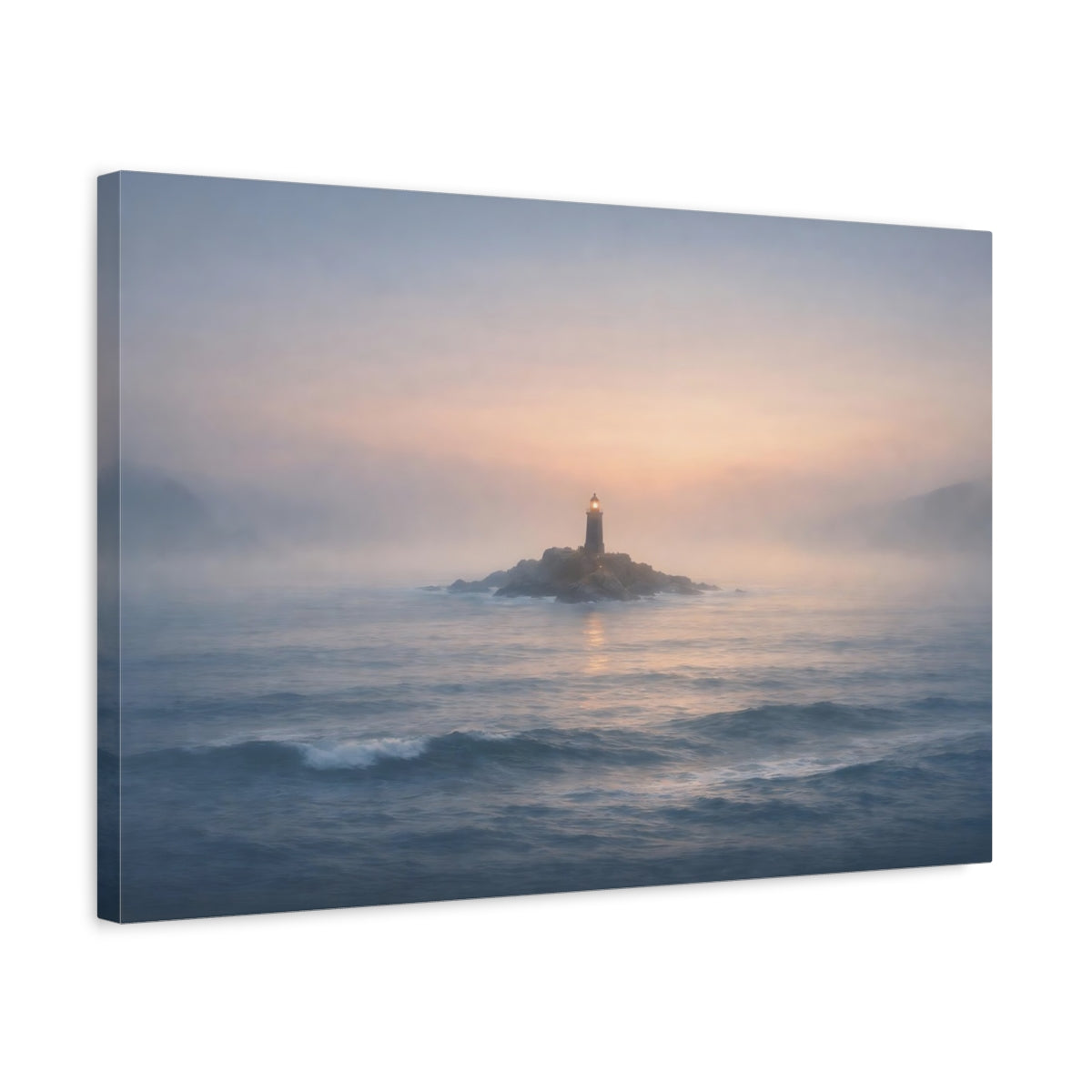 Mist Depth Seascape Horizon Lighthouse Nature - Canvas Wall Art Print