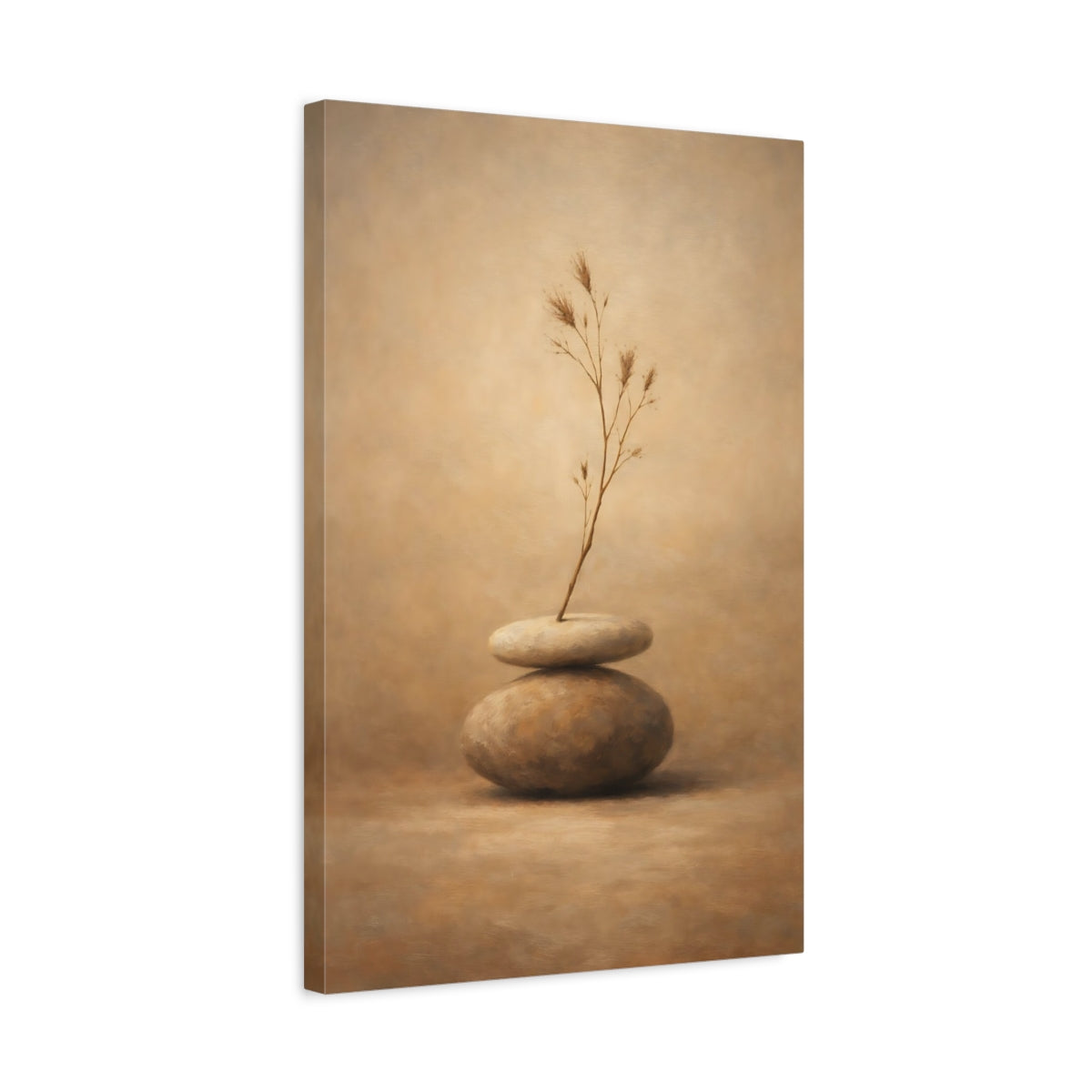 Side Mockup 3. Nature Zen Stones Brown And Beige shown as stretched canvas wall art