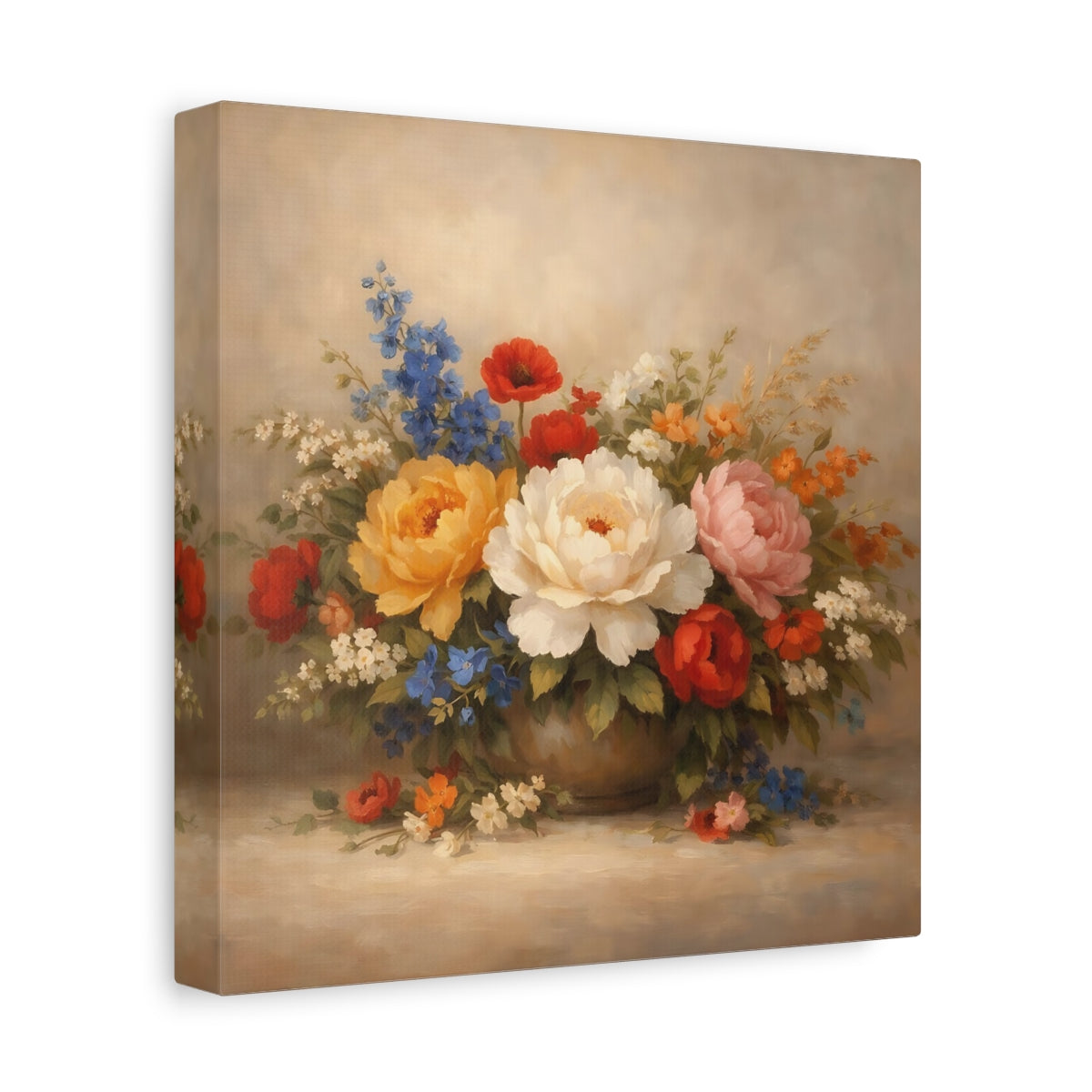 Side Mockup 9. Floral Flower Bouquet Colorful Flowers shown as stretched canvas wall art