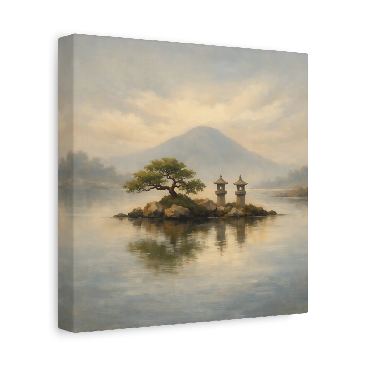 Side Mockup 9. Nature Island Lanterns Japanese Landscape shown as stretched canvas wall art