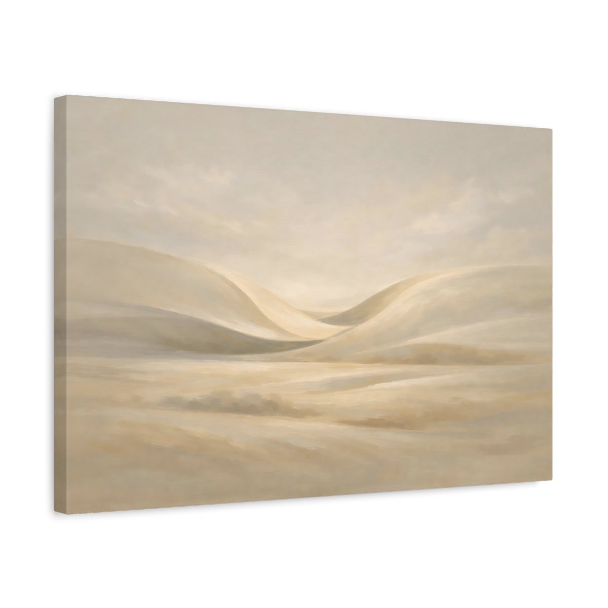 Side Mockup 3. Contemporary Light Abstract Curve Field shown as stretched canvas wall art