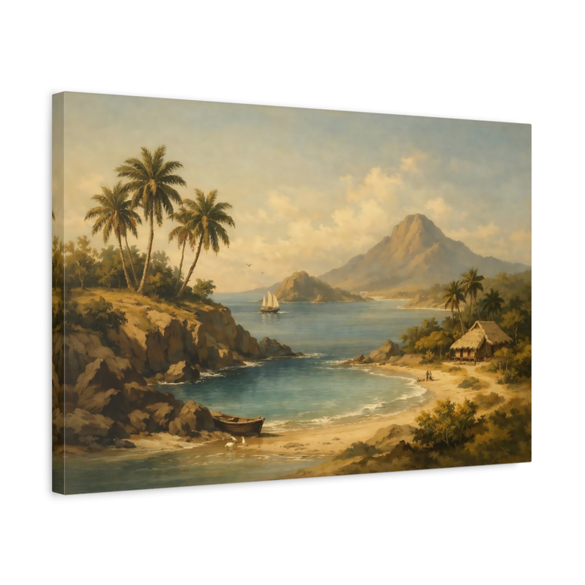 Vintage Île Côte Baie Tropicale Nature - Impression sur Toile Murale