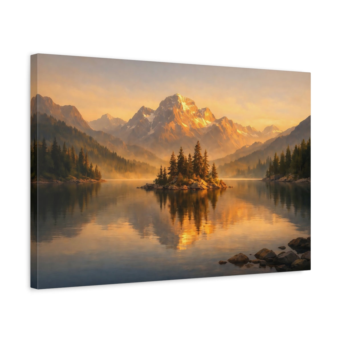 Golden Glow Mountain Lake Nature - Canvas Wall Art Print