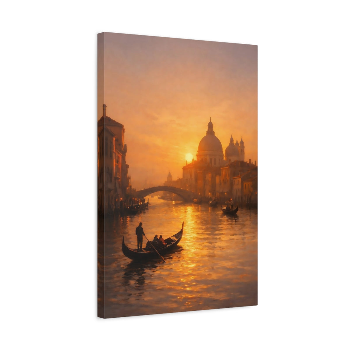 Side Mockup 3. Vintage Venetian Canal Golden Venice Sunset shown as stretched canvas wall art