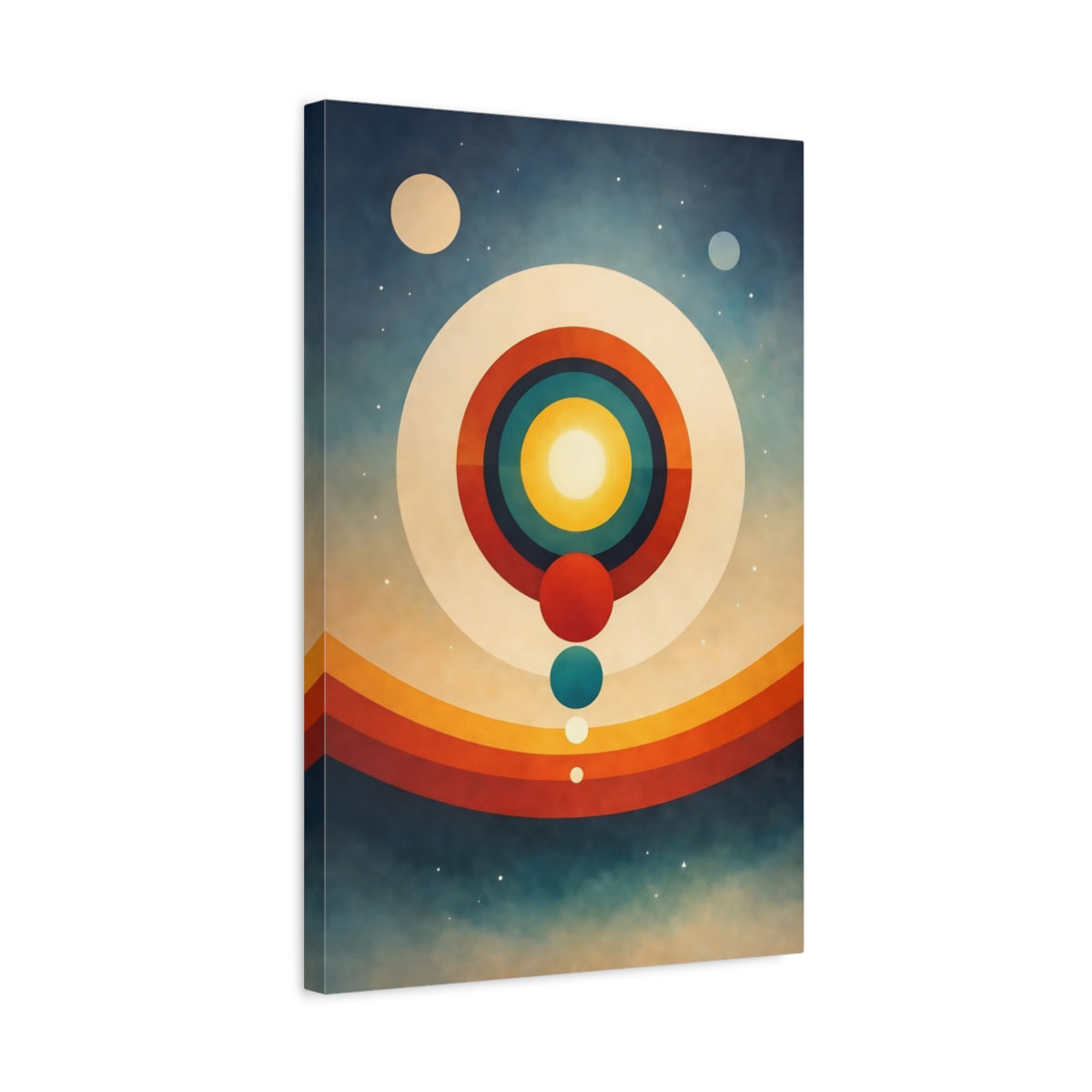 Side Mockup 3. Science Fiction Solar System Retro Space Art shown as stretched canvas wall art