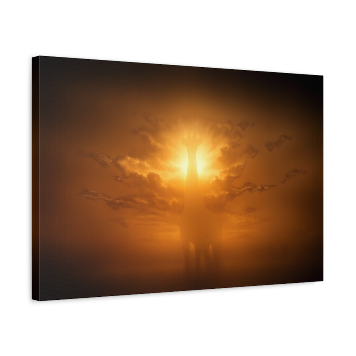 Dark Dramatic Giraffe Silhouette Animals - Canvas Wall Art Print