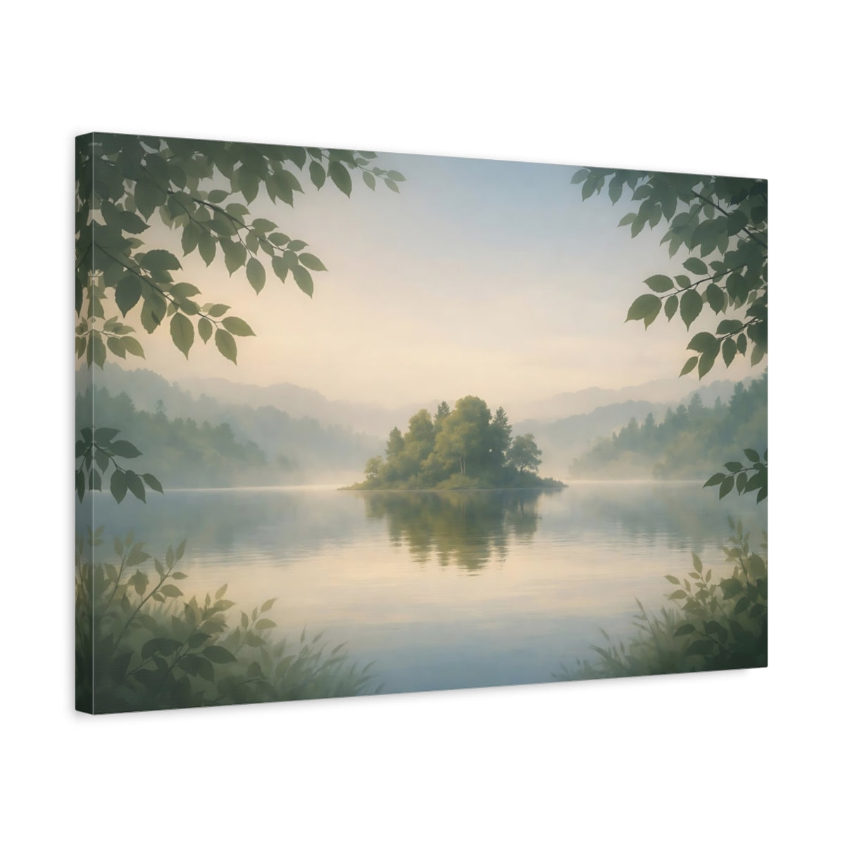 Soft Matte Leaves Foliage Lake Island Nature - Canvas Wall Art Print