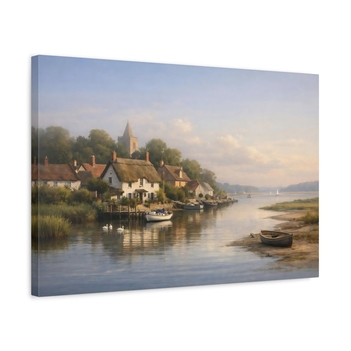 Seascape Riverside Village Nature - Canvas Wall Art Print