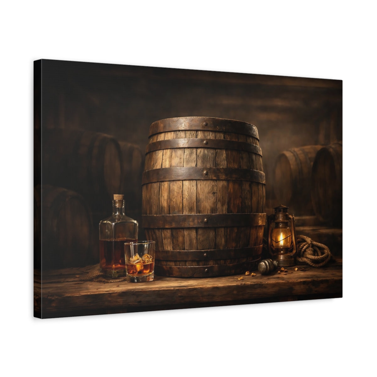 Light Balance Whiskey Barrel Wooden Vintage - Canvas Wall Art Print