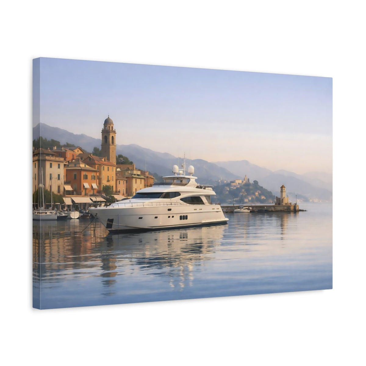Contemporary Italian Harbor View Yacht Nature - Canvas Wall Art Print