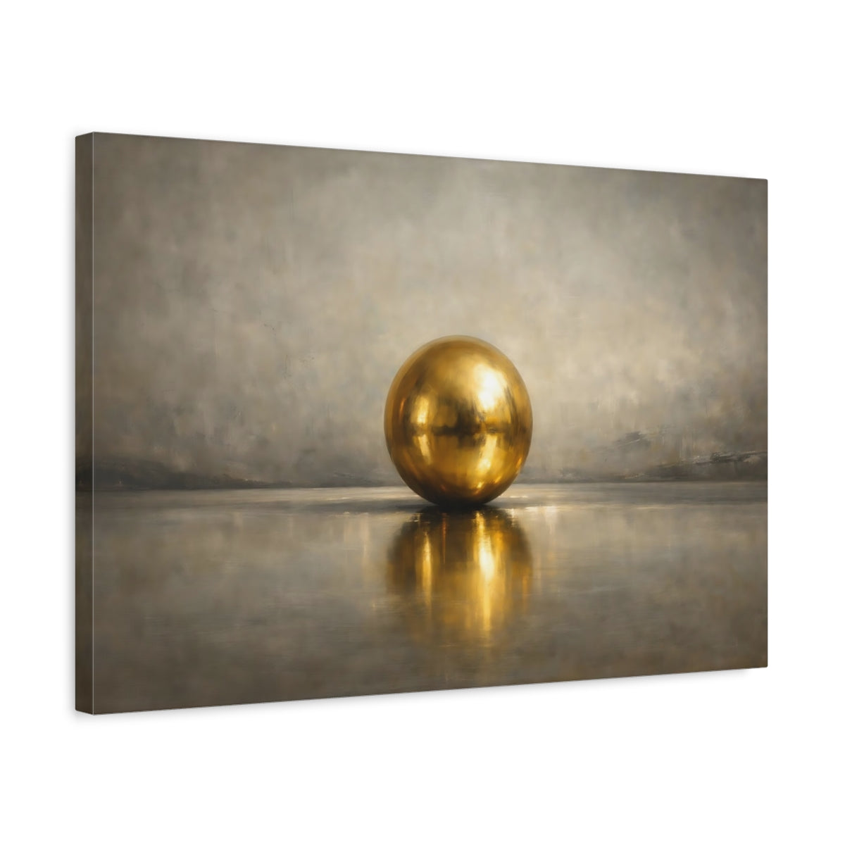 Side Mockup 3. Abstract Golden Sphere Gold And Gray shown as stretched canvas wall art